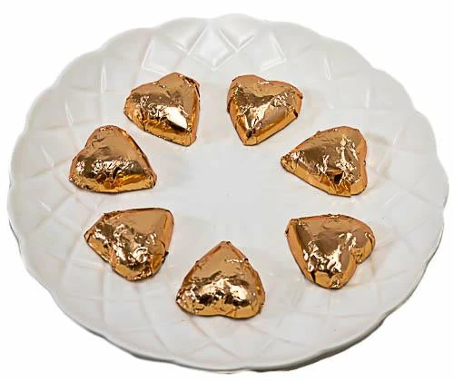 Hearts - Milk Chocolate Hearts In Rose Gold Foil 1kg 3 Hearts - Milk Chocolate Hearts In Rose Gold Foil 1kg