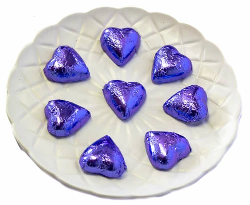 Hearts - Milk Chocolate Hearts In Mauve Foil 350g 3 Hearts - Milk Chocolate Hearts In Mauve Foil 350g