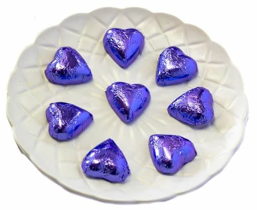 Hearts - Milk Chocolate Hearts In Mauve Foil 1kg 3 Hearts - Milk Chocolate Hearts In Mauve Foil 1kg