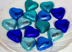 Hearts - Milk Chocolate Hearts In Mixed Blue Foils 350g -SUNSHINE CONFECTIONERY Shop Hearts 20Mixed 20Blues 203