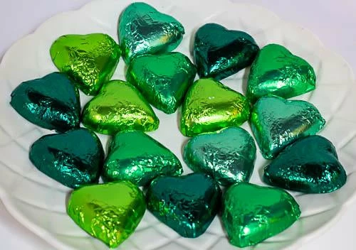 Hearts - Milk Chocolate Hearts In Mixed Green Foils 1kg 4 Hearts - Milk Chocolate Hearts In Mixed Green Foils 1kg - Image 2