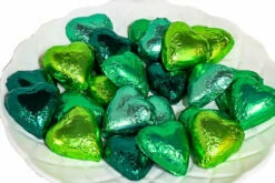 Hearts - Milk Chocolate Hearts In Mixed Green Foils 1kg