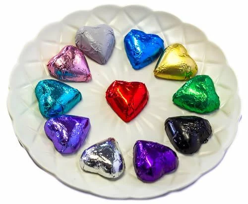Hearts - Chocolate Hearts In Mixed Foil (5kg Bulk) 3 Hearts - Chocolate Hearts In Mixed Foil (5kg Bulk)