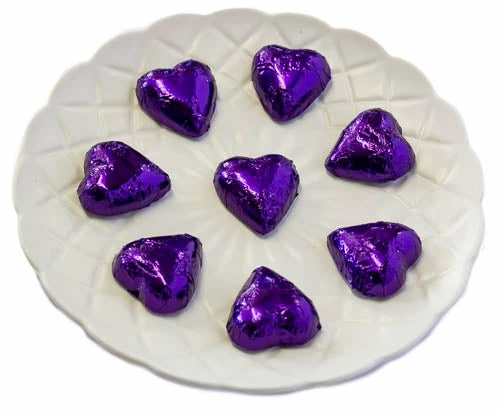 Hearts - Milk Chocolate Hearts In Purple Foil 350g 3 Hearts - Milk Chocolate Hearts In Purple Foil 350g