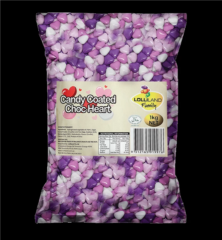 Candy Shell Purple And White Chocolate Hearts 1kg 3 Candy Shell Purple And White Chocolate Hearts 1kg